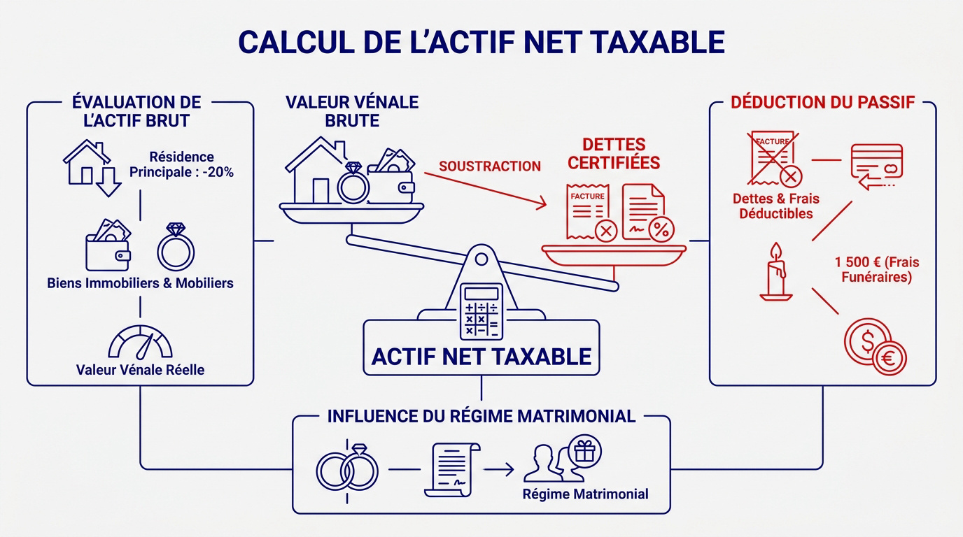 Schéma explicatif pour le calcul de l'actif net taxable en succession