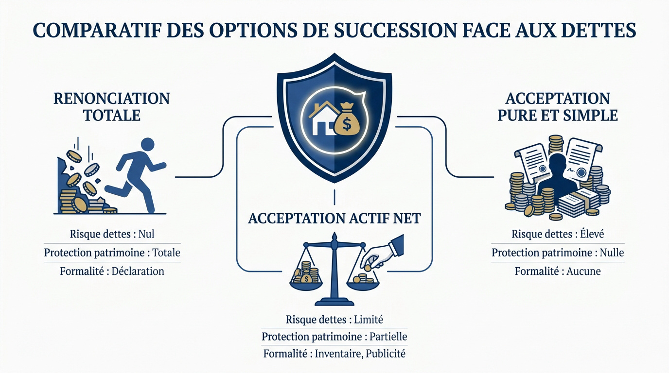 Comparaison des options successorales entre acceptation et renonciation