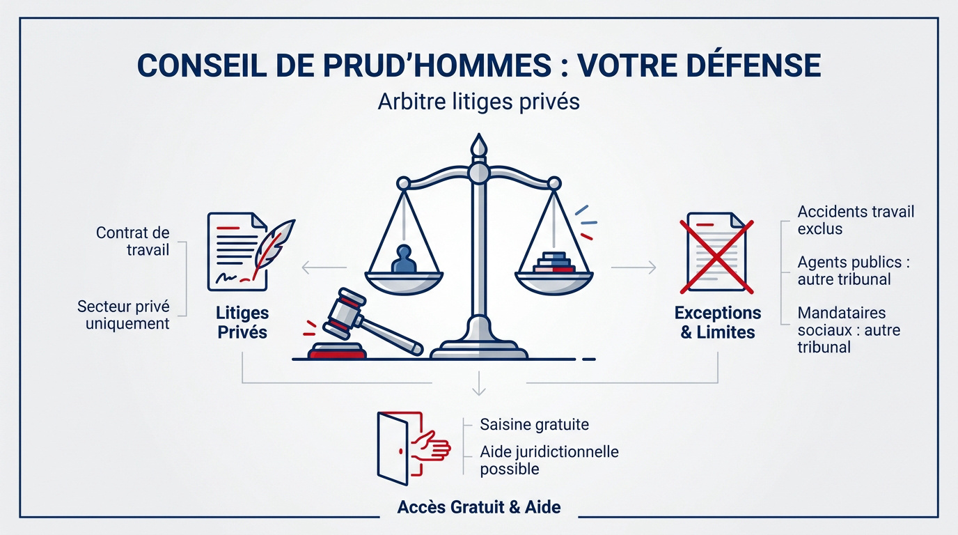 Façade d'un bâtiment de justice représentant le Conseil de prud'hommes pour la défense des droits des salariés