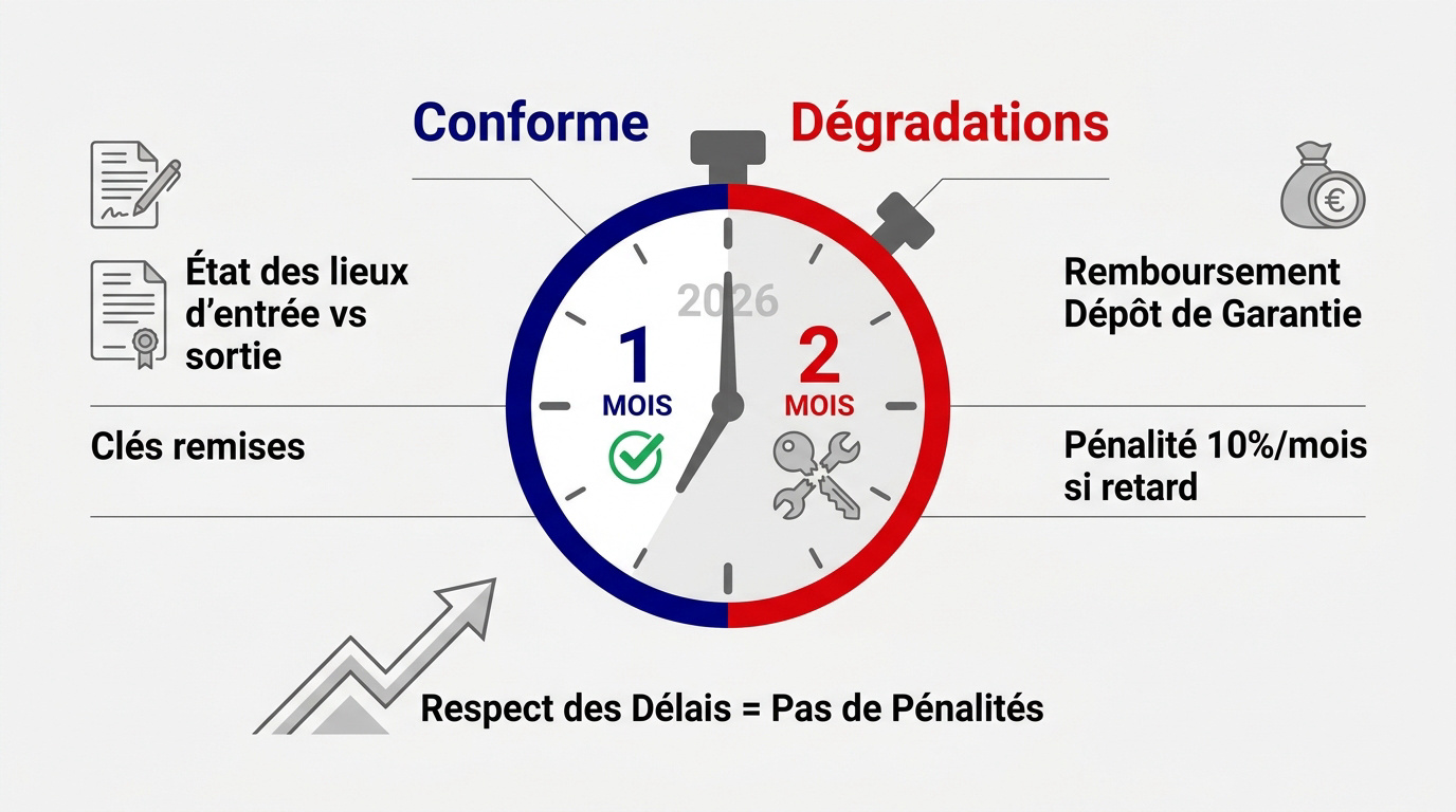 Comparaison des délais de restitution du dépôt de garantie selon l'état des lieux