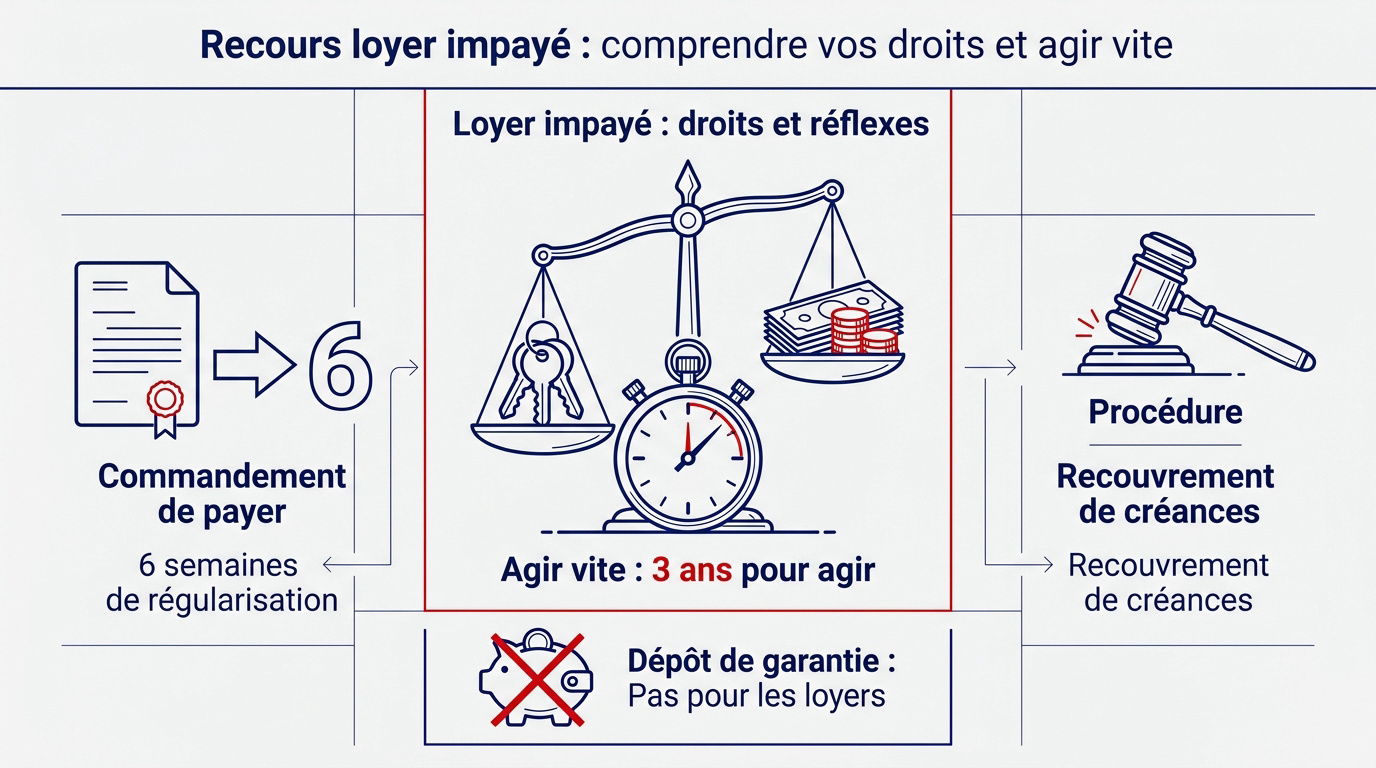 Infographie des étapes et délais de recours pour loyers impayés