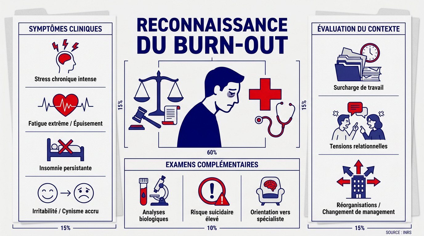 Consultation médicale pour le diagnostic des symptômes du burn-out et analyse du contexte professionnel