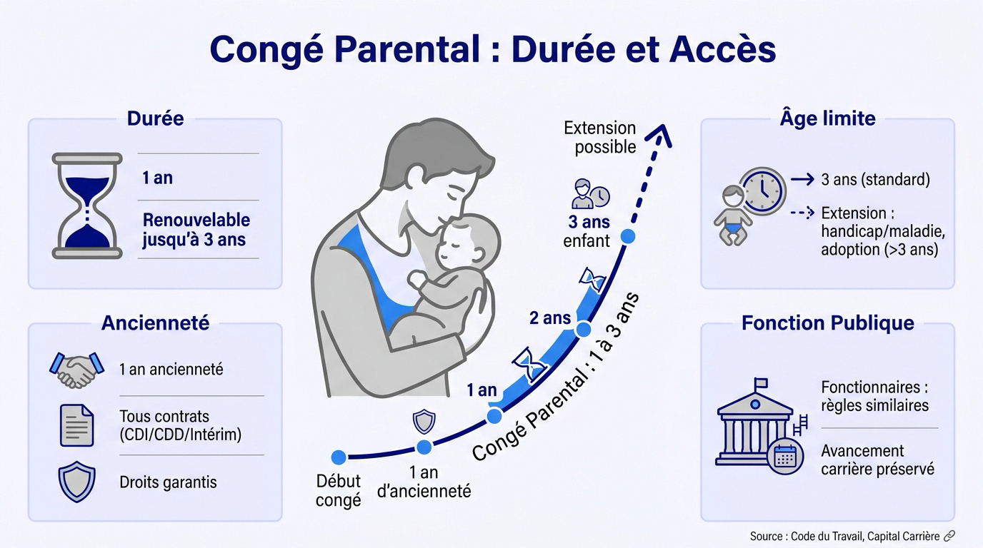 Parent tenant la main d'un jeune enfant symbolisant le congé parental