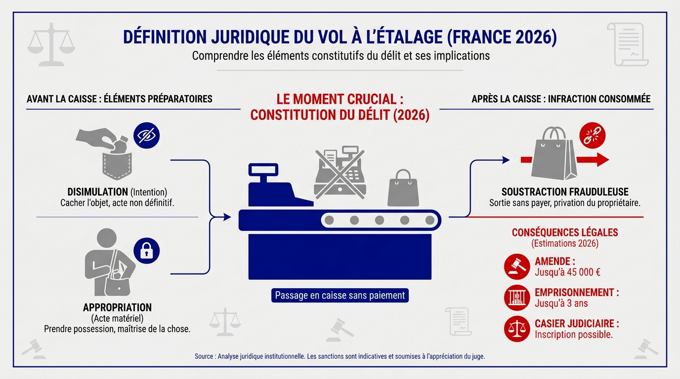 Illustration juridique des sanctions pour vol à l'étalage en France
