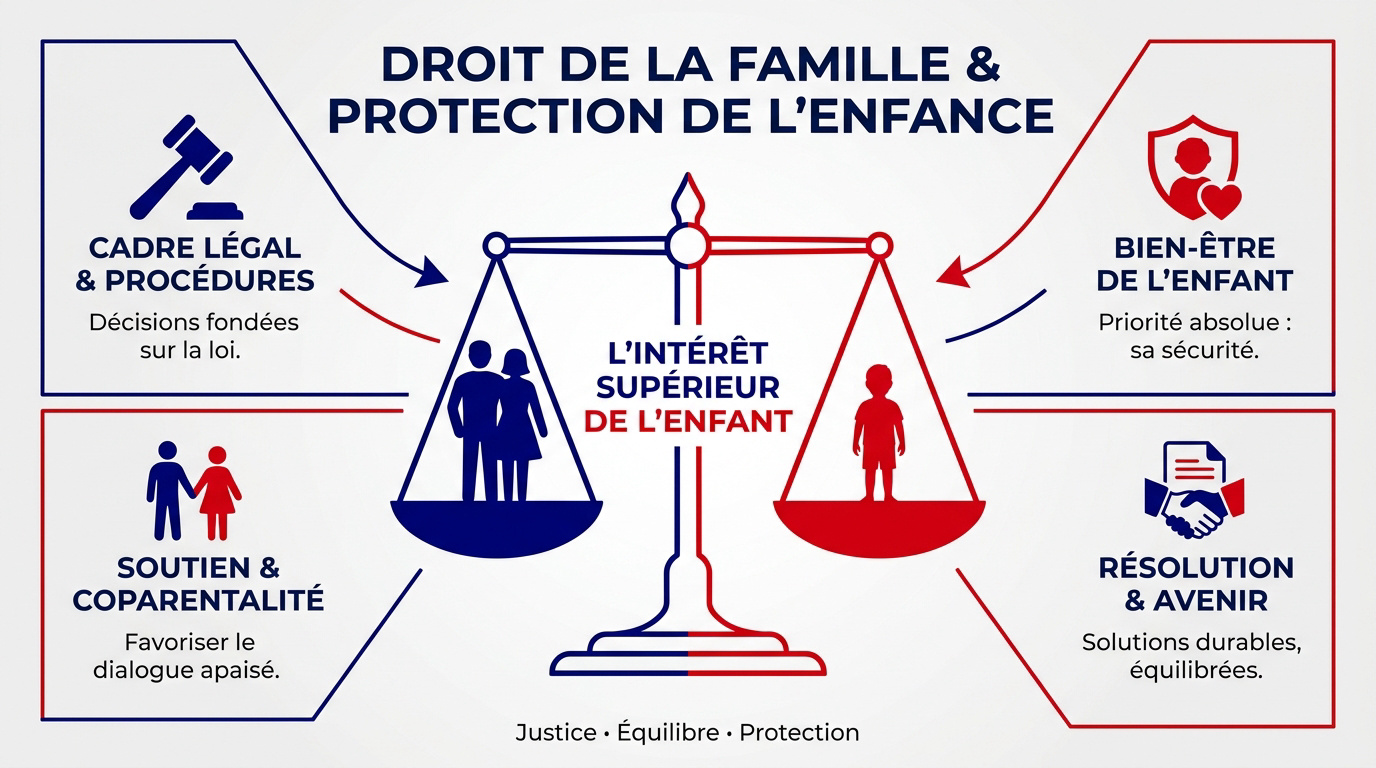 Représentation symbolique de la protection de l'enfance et du droit de la famille
