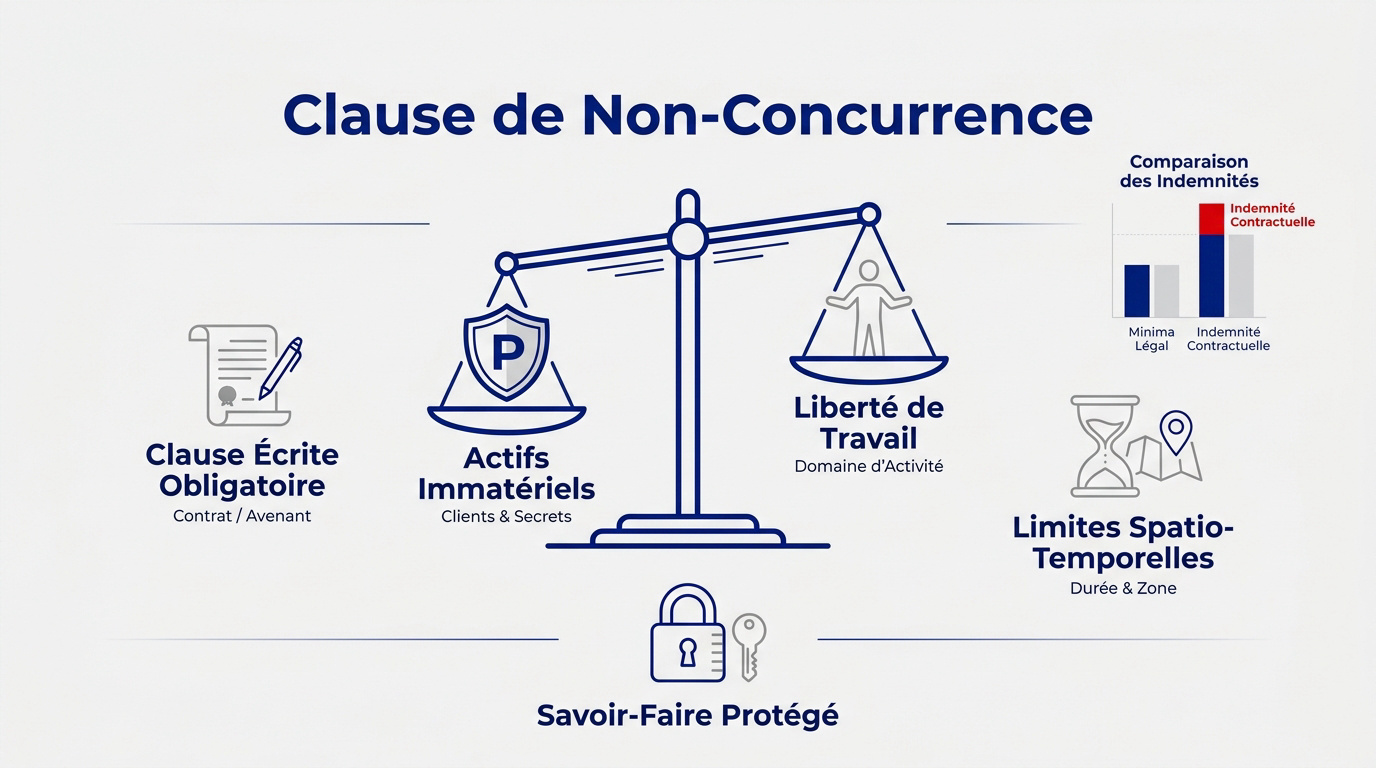 Infographie détaillant les critères de validité d'une clause de non-concurrence