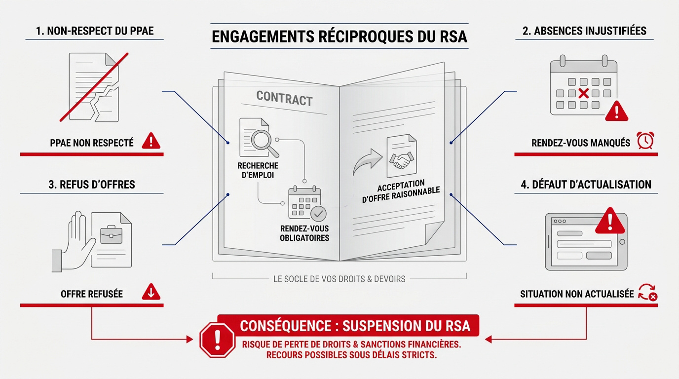 Liste des motifs légaux de suspension du RSA liés aux engagements d'insertion