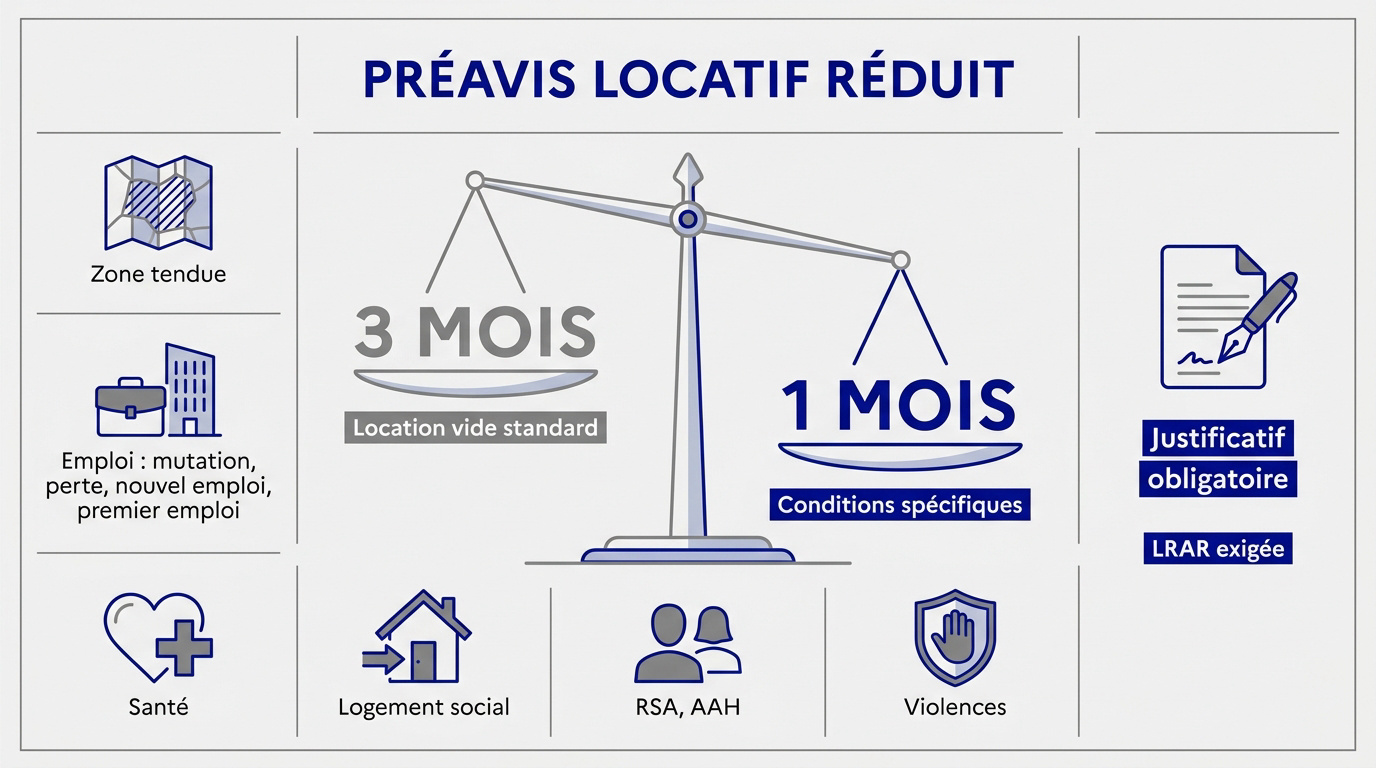 Comparaison entre le préavis de 3 mois et le préavis réduit à 1 mois pour une location