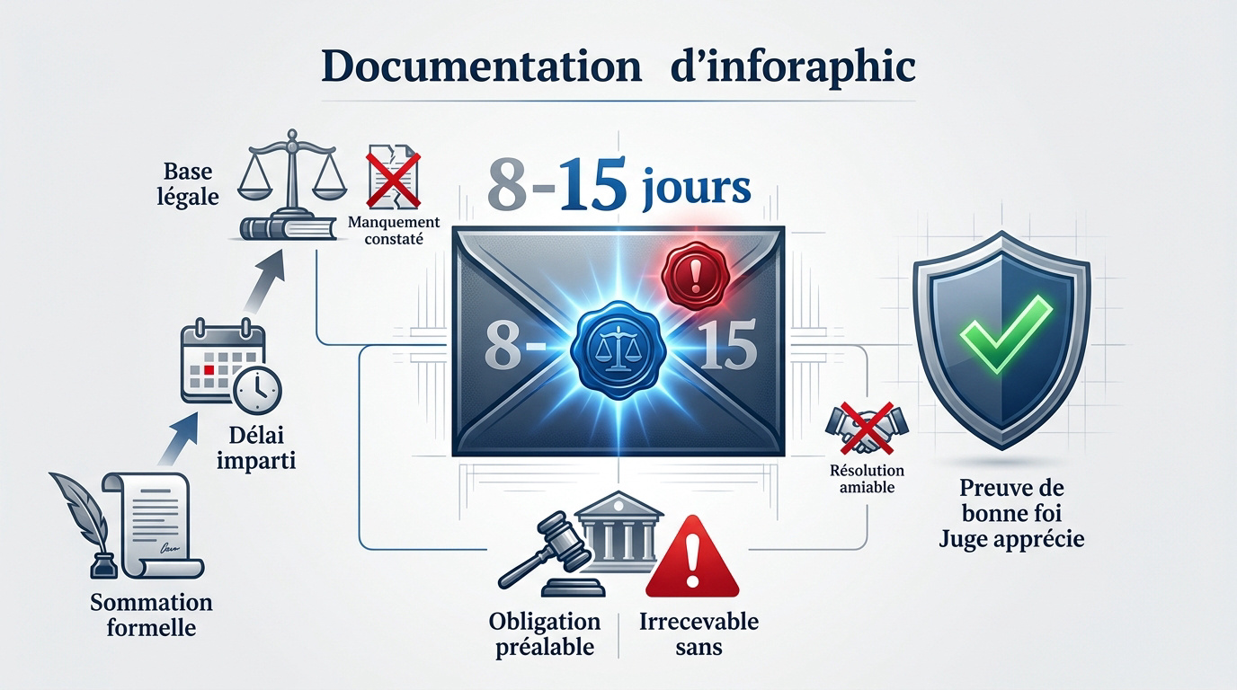 Processus juridique de sommation avec respect des délais légaux