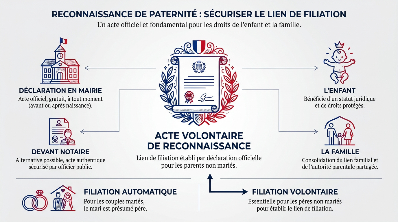 Père tenant la main d'un nouveau-né pour illustrer la reconnaissance de paternité