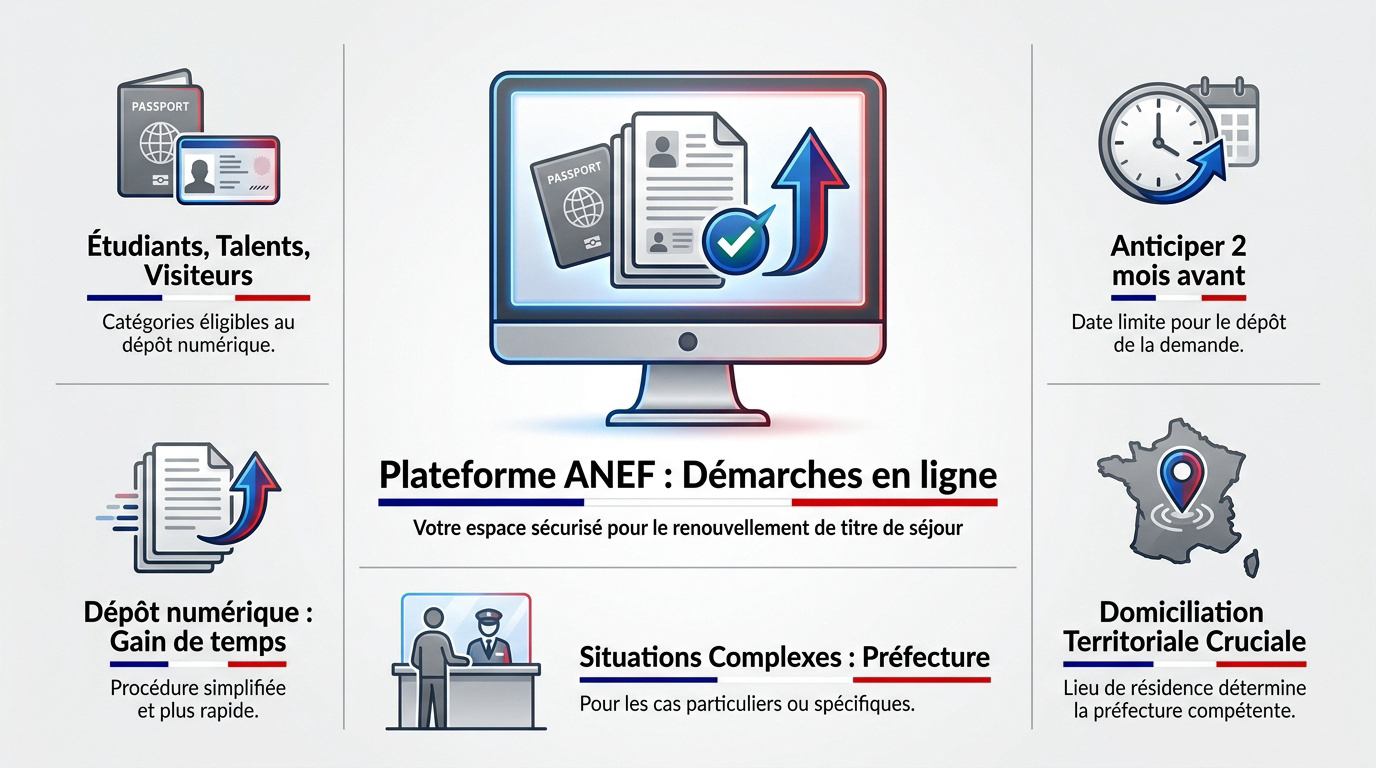 Interface de la plateforme ANEF pour le renouvellement de titre de séjour en France