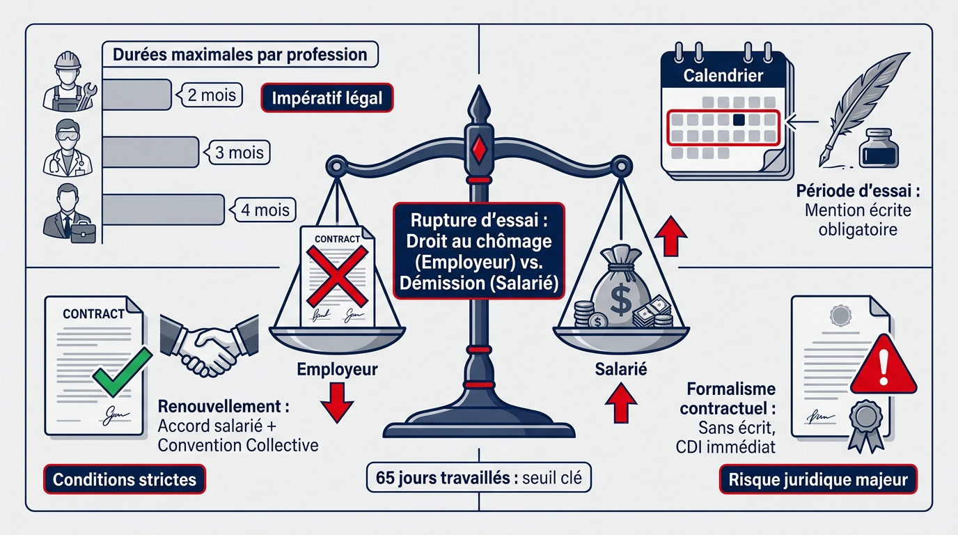 Schéma explicatif des droits et obligations lors de la rupture de la période d'essai