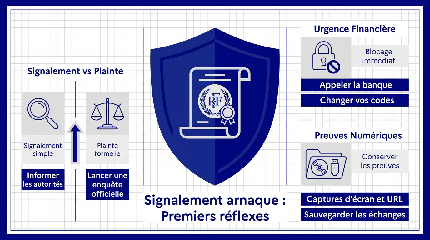 Ordinateur affichant une alerte de sécurité pour un signalement d'arnaque en ligne